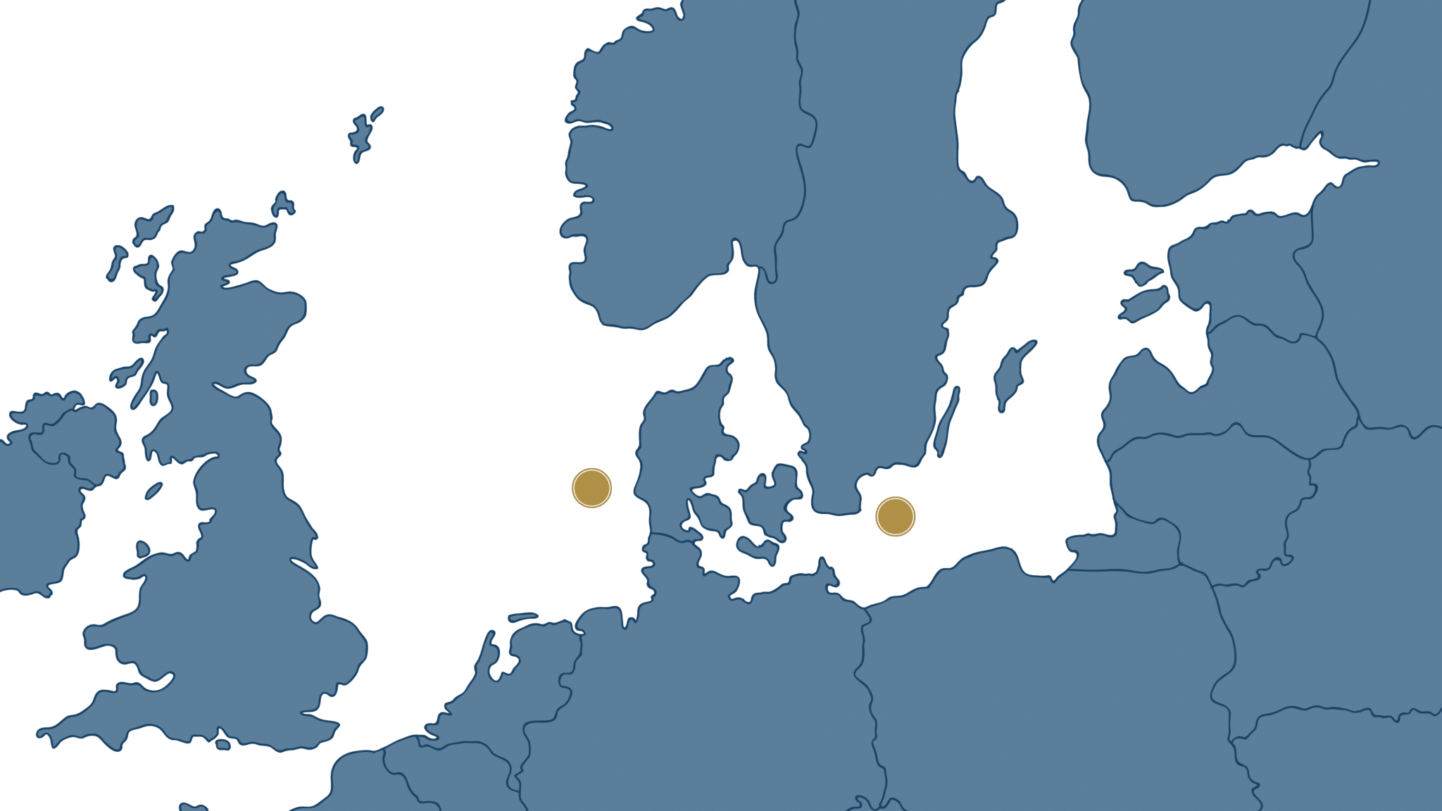 map showing where the energy islands will be located in relation to Denmark