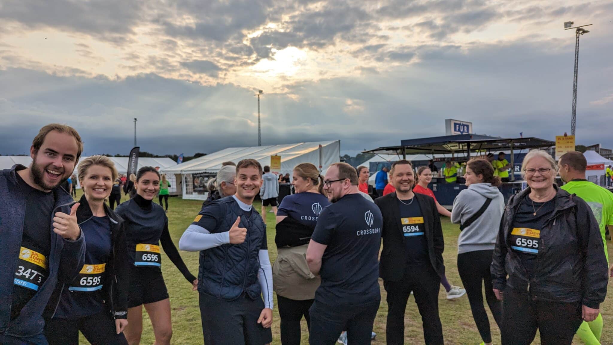 A group photo of happy Crossbord employees at the 2023 DHL Relay Run in Aalborg