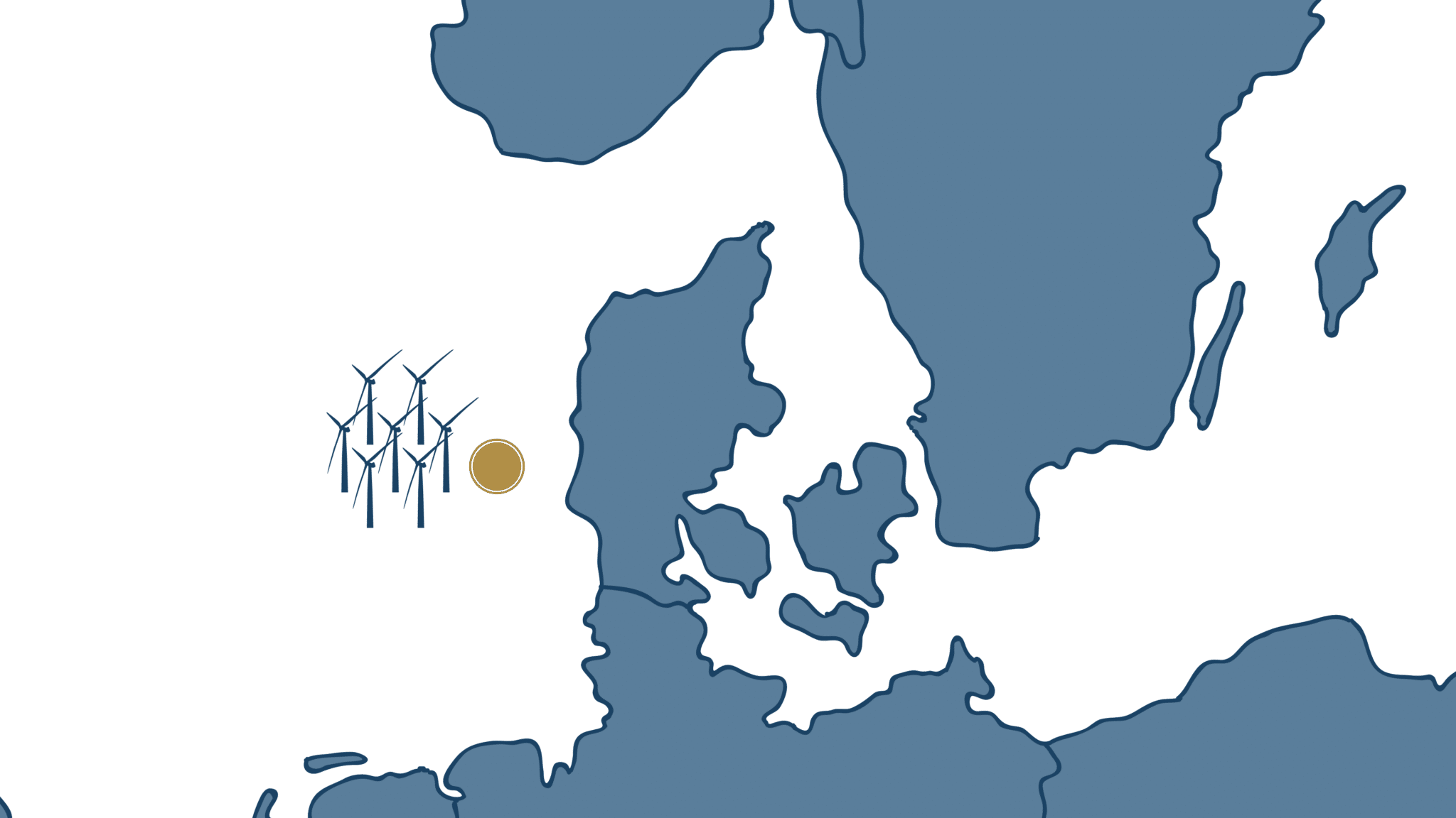 Map showing the North Sea Energy Island position relative to Denmark